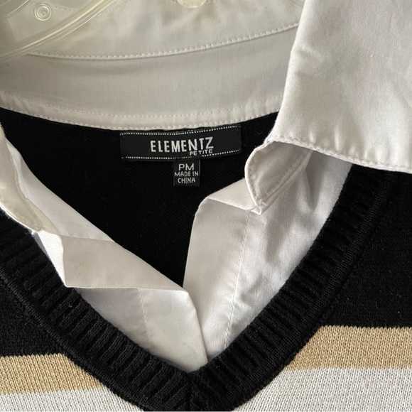 Black and Gold Multicolor Collared Sweater Blouse - Picture 4 of 6